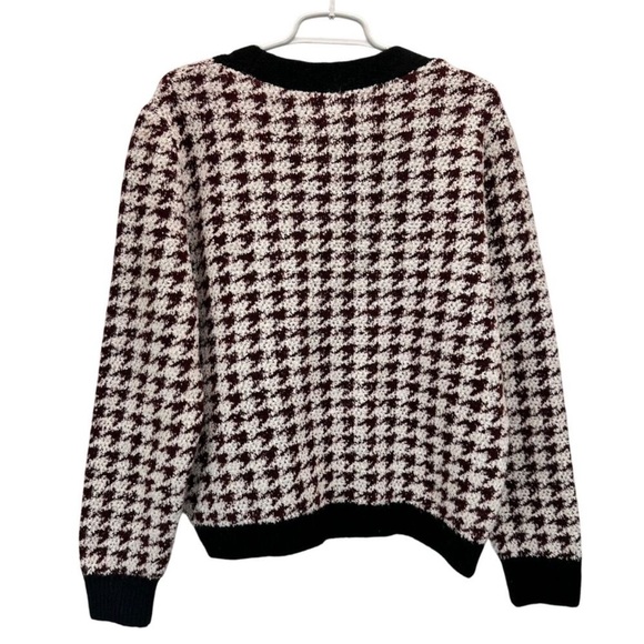 Anthropologie Maeve Houndstooth Cardigan Lady Jacket Sweater Burgundy XS - Picture 7 of 8